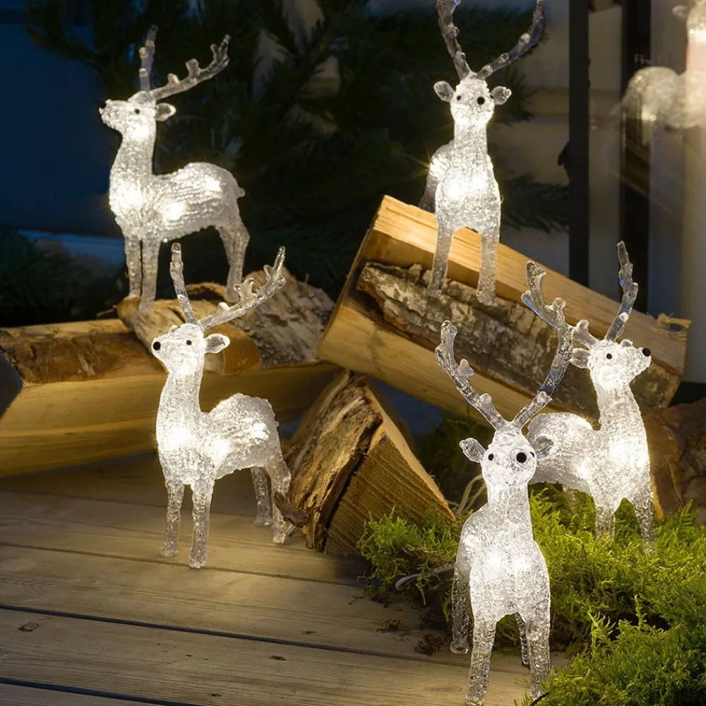 Julepynt|Julefigurer Udendørs ^ Konstsmide Christmas LED-lysfigurer af rensdyr til udendørs brug, sæt med 5 stk