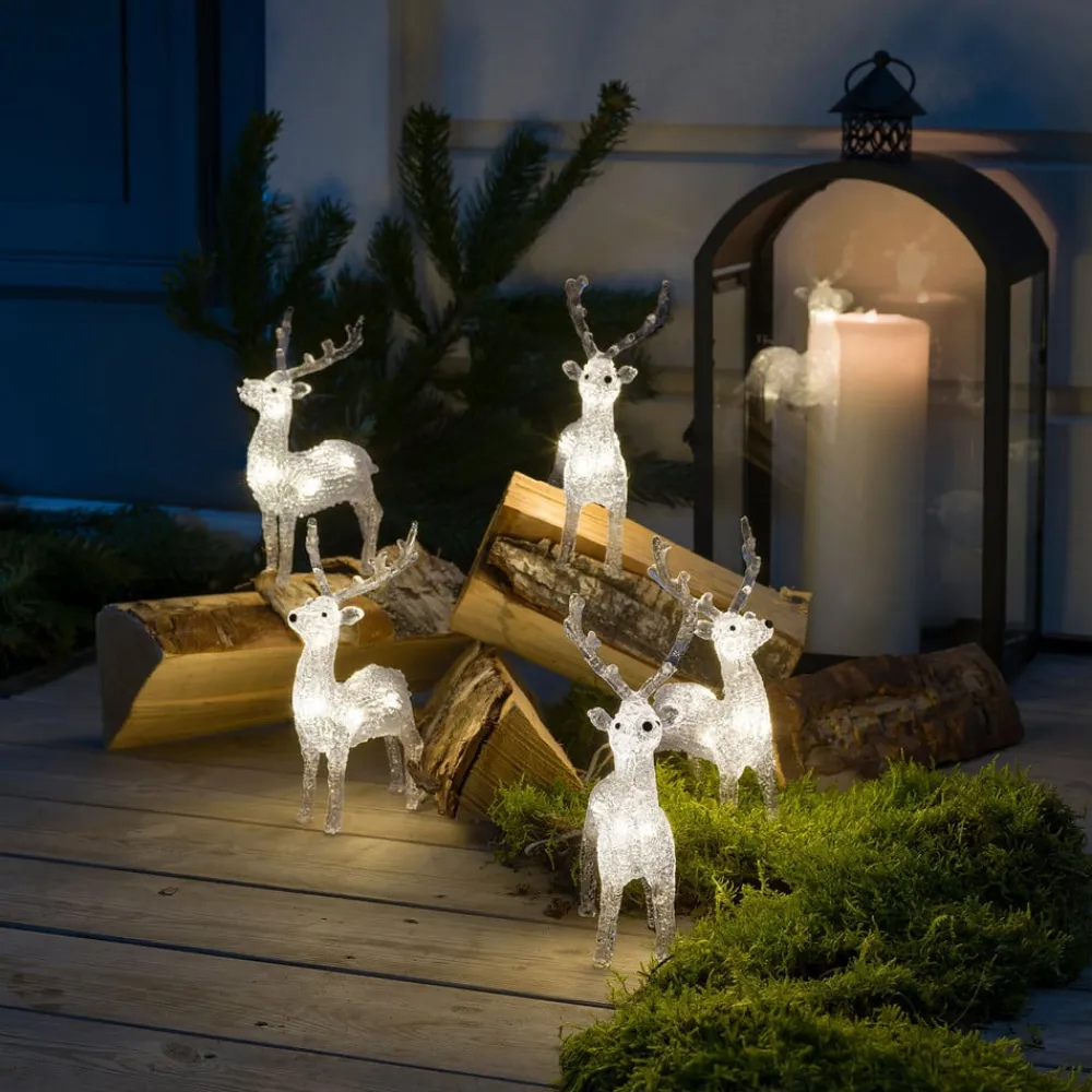 Julepynt|Julefigurer Udendørs ^ Konstsmide Christmas LED-lysfigurer af rensdyr til udendørs brug, sæt med 5 stk
