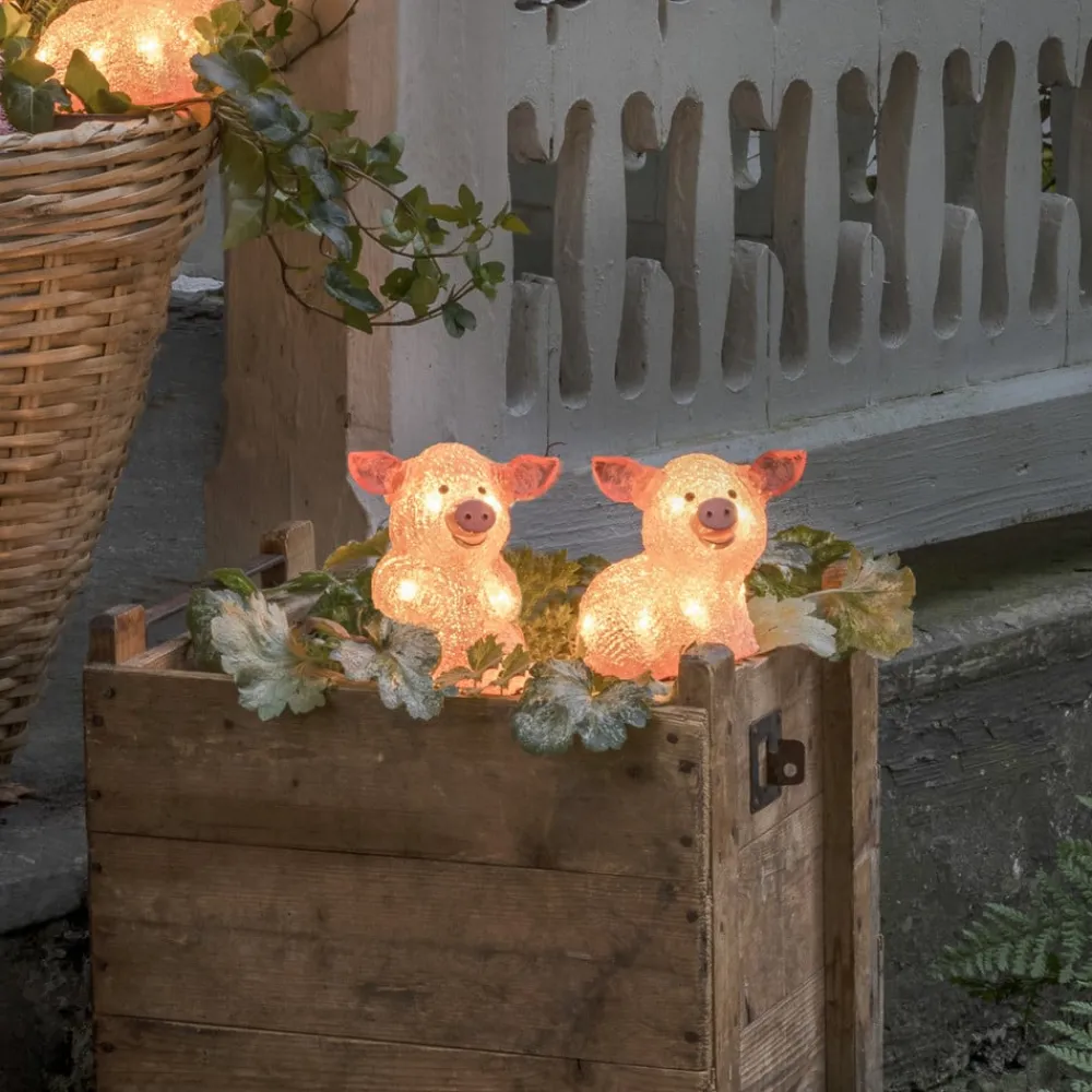 Julepynt|Julelys Udendørs ^ Konstsmide Season LED-lysfigur gris, sæt med 5 som en kæde, pink