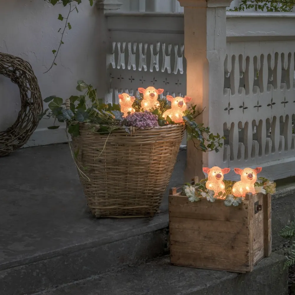 Julepynt|Julelys Udendørs ^ Konstsmide Season LED-lysfigur gris, sæt med 5 som en kæde, pink