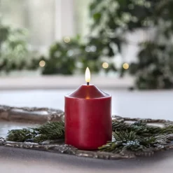 Julepynt|Vinduesdekoration ^ STAR TRADING LED-lysflamme, højde 12 cm, rød ægte voks, batteridrevet