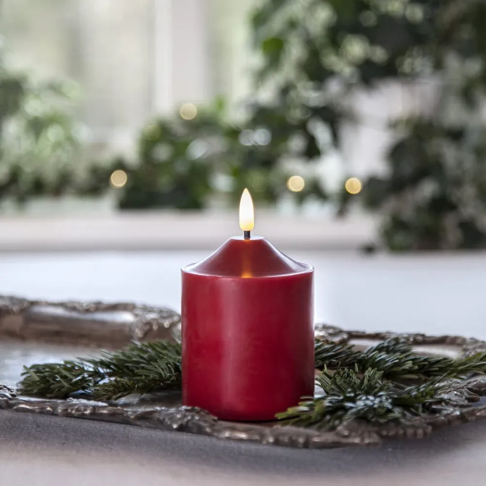 Julepynt|Vinduesdekoration ^ STAR TRADING LED-lysflamme, højde 12 cm, rød ægte voks, batteridrevet