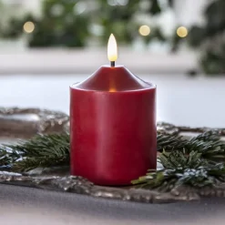 Julepynt|Vinduesdekoration ^ STAR TRADING LED-lysflamme, højde 12 cm, rød ægte voks, batteridrevet