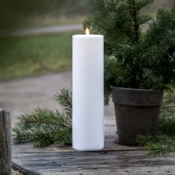 Dekorationsbelysning|Julepynt ^ STAR TRADING LED lys Flamme Rak 37,5 cm hvid plast batteridrevet