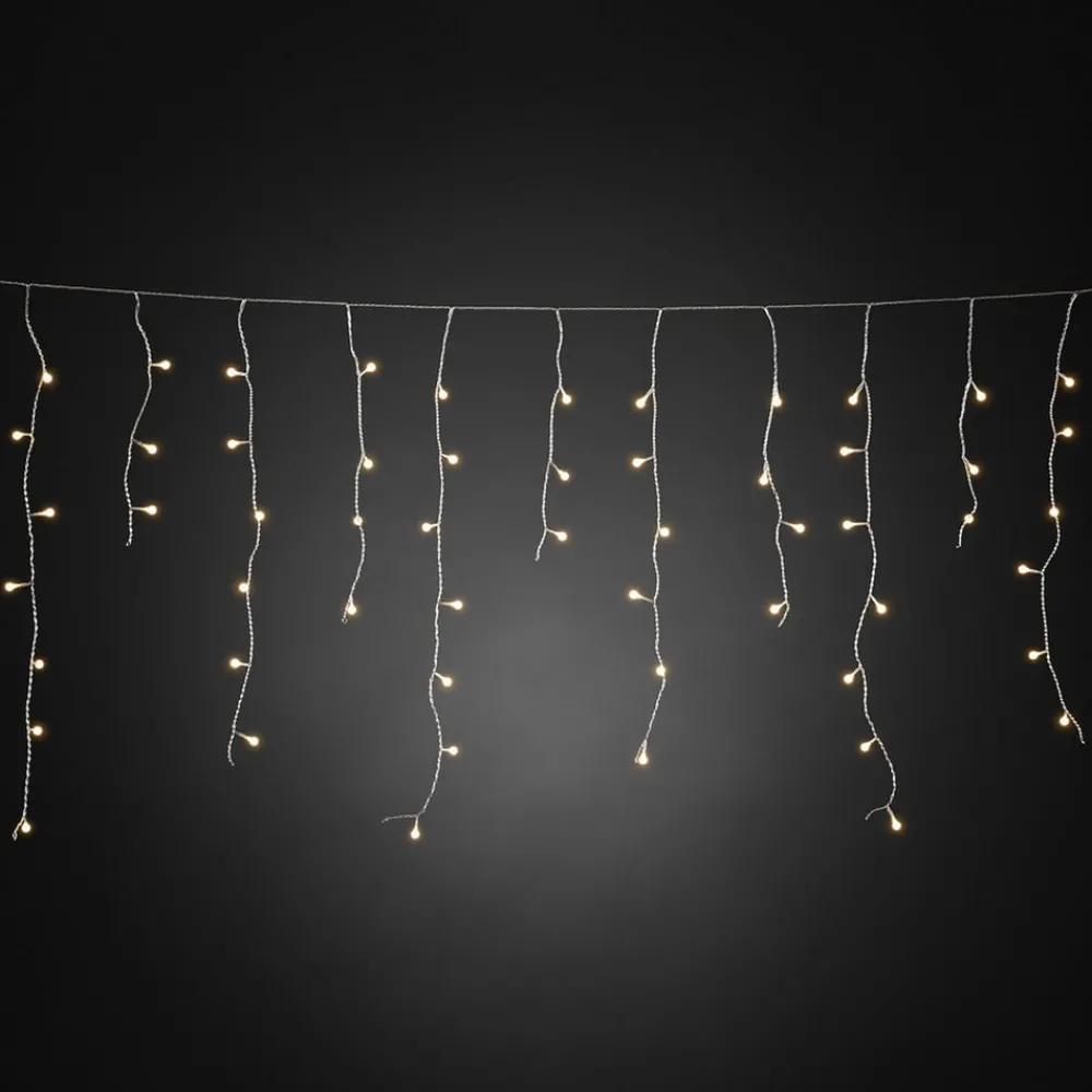 Dekorationsbelysning|Julepynt ^ Konstsmide Christmas LED lysgardin isregn varm hvid transp. 10m
