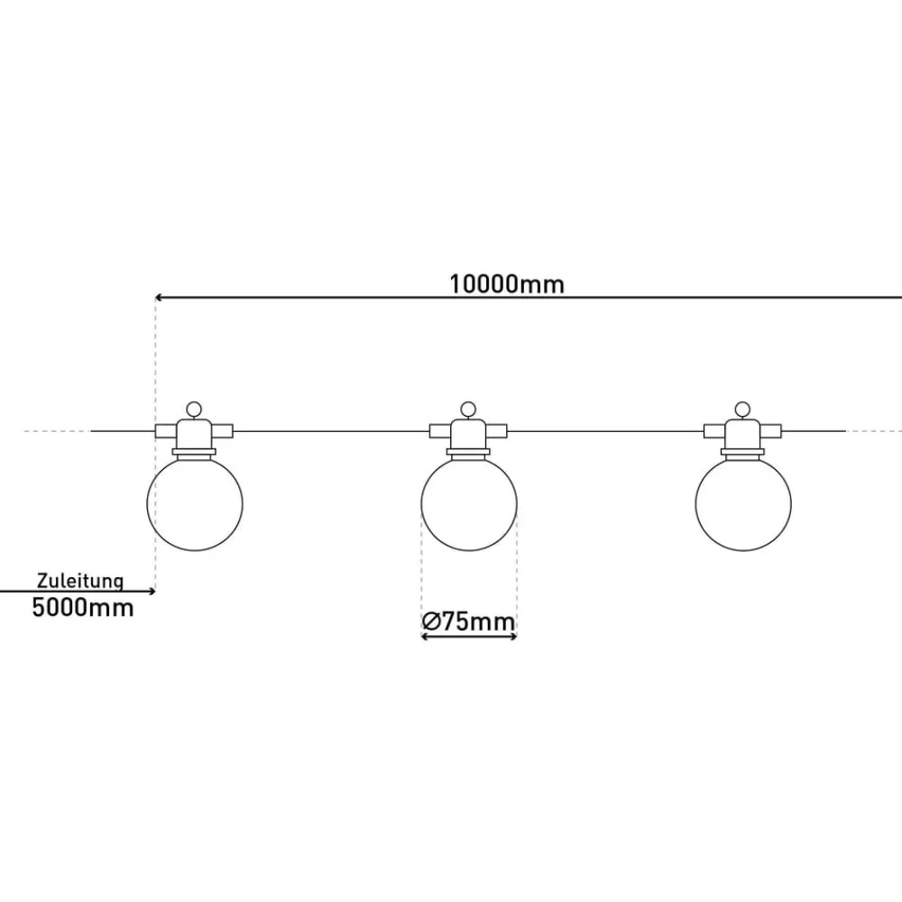 Näve Dekorationsbelysning|Solcellelamper > LED-lyskæde CADENA, 2.500 K, sort, 10 lyskilder, 10 m