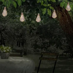 Näve Solcellelamper > LED-lyskæde m. solcelle, glødepære, 10 lyskilder