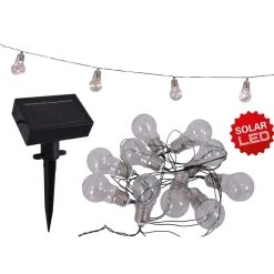 Näve Solcellelamper > LED-lyskæde m. solcelle, glødepære, 10 lyskilder