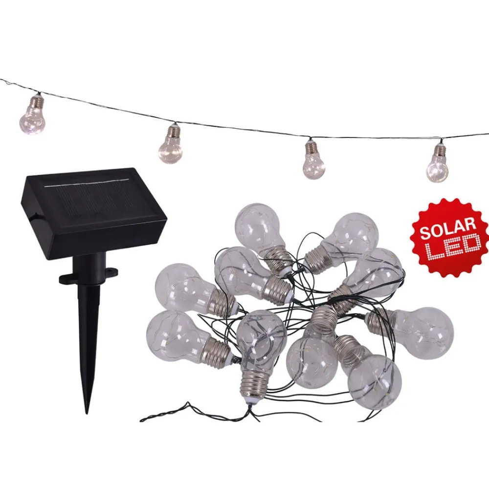 Näve Solcellelamper > LED-lyskæde m. solcelle, glødepære, 10 lyskilder