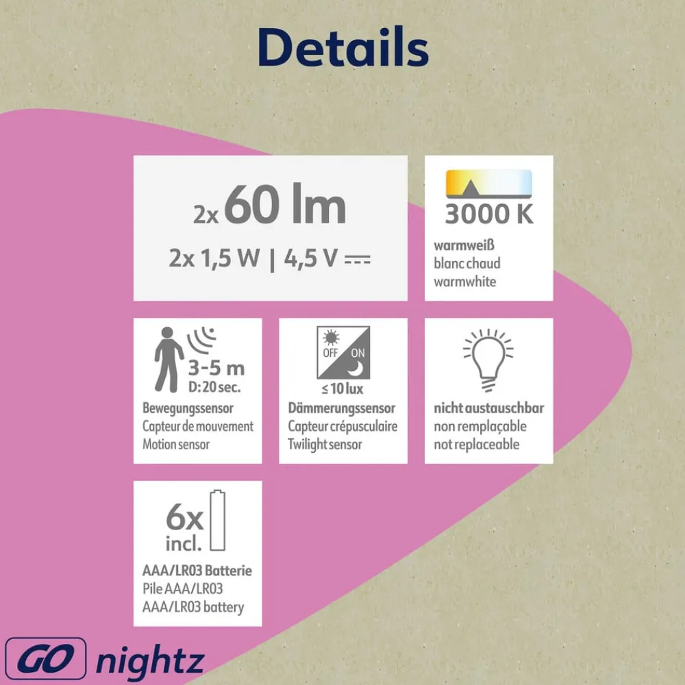 Müller-Licht Natlys > LED-natlampe Nova, sensor, hvid, plast, 2-pak