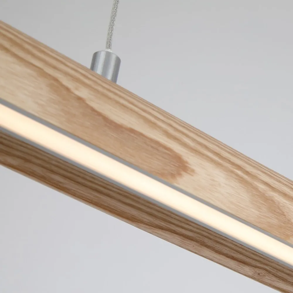 Searchlight Pendellamper > LED-pendellampe Kenzie, længde 60 cm, lysebrun, træ, CCT