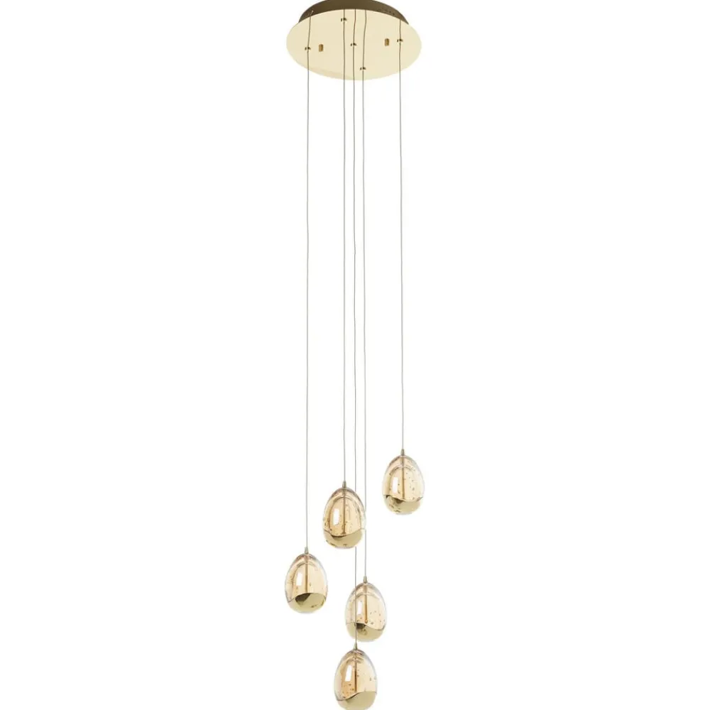 Pendellamper|Pendellamper ^ Schuller Valencia LED-pendel Rocio, 5-lys, rund, metal, glas, guld