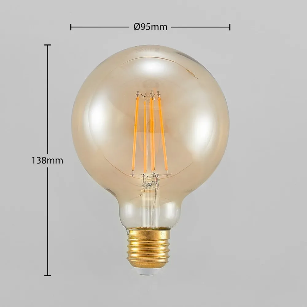 Dæmpbar Led-Pære|Filament Pære ^ Arcchio LED-pære E27 G95 6,5W 2.500K ravfarvet 3-trins dæmpbar