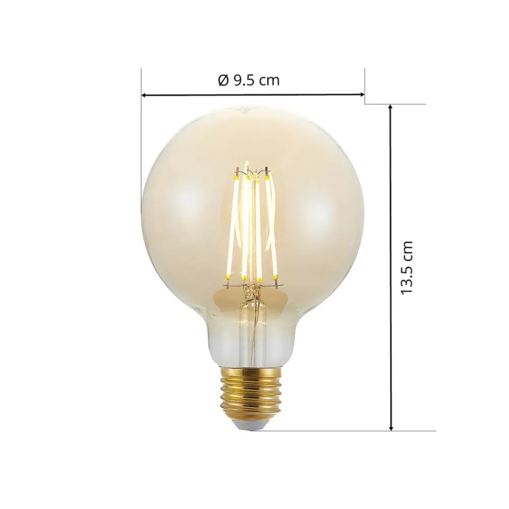 Dæmpbar Led-Pære|Filament Pære ^ Arcchio LED-pære E27 G95 6,5W 2.500K ravfarvet 3-trins dæmpbar