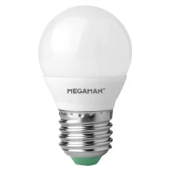 Led Pærer ^ MEGAMAN LED-pære E27 Miniglobe 5,5W, varmhvid