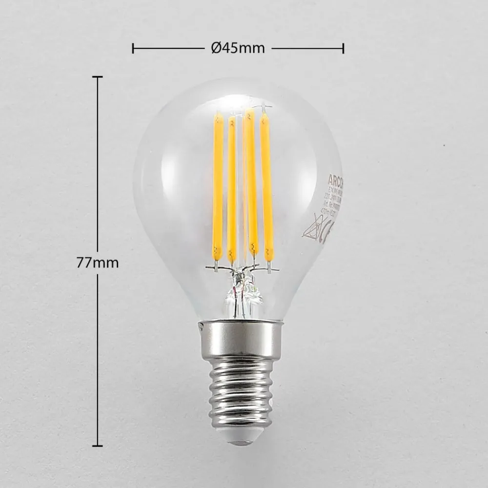 Arcchio Dæmpbar Led-Pære|Filament Pære > LED-pære E14 P45, 4W, klar, 2.700K, dæmpbar, sæt med 3 stk