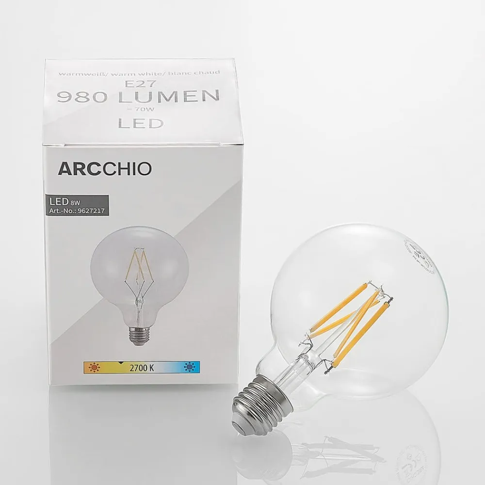 Arcchio Filament Pære|Led Pærer > LED-pære E27 8 W 2.700 K G95 globe klar 2 stk