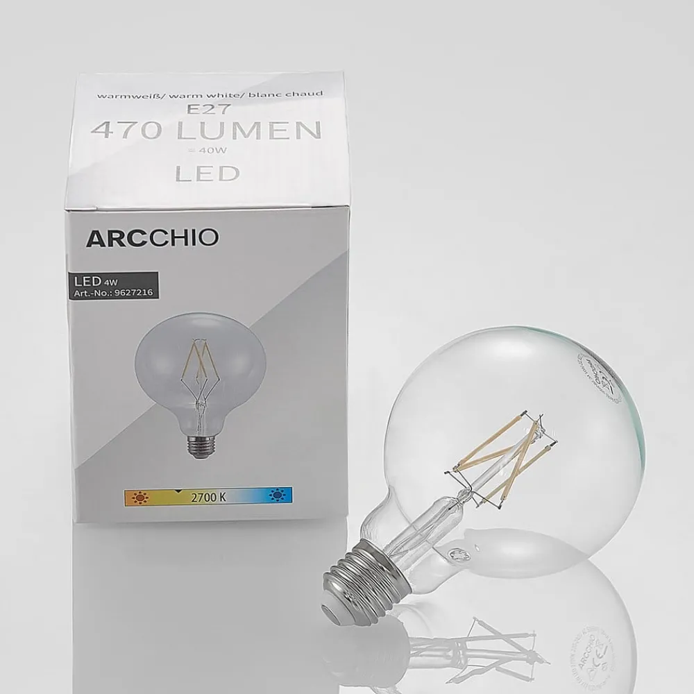 Dæmpbar Led-Pære|Filament Pære ^ Arcchio LED-pære E27 4 W 2.700 K G95 globe klar 2 stk