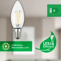 Briloner Filament Pære > LED-pære stearinlys E14 2,5W klar 3000K 525 lm energiklasse 2er