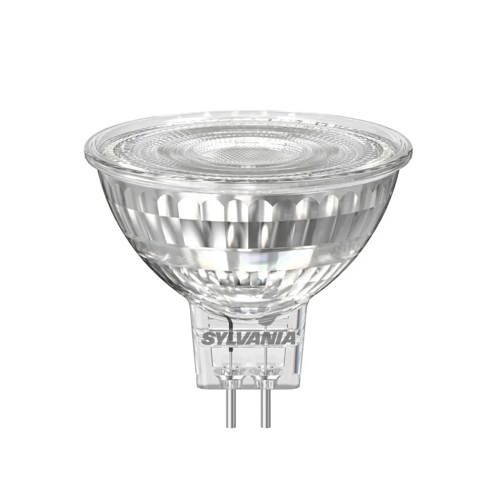 Dæmpbar Led-Pære ^ Sylvania LED-reflektorpære Superia GU5,3 MR16 4,3W klar 2.700 K dæmpbar