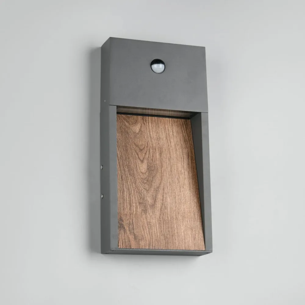 Trio Lighting Væglampe Med Sensor > LED-sensor-udendørs LED-væglampe SALMON, trælook, højde 33 cm IP44