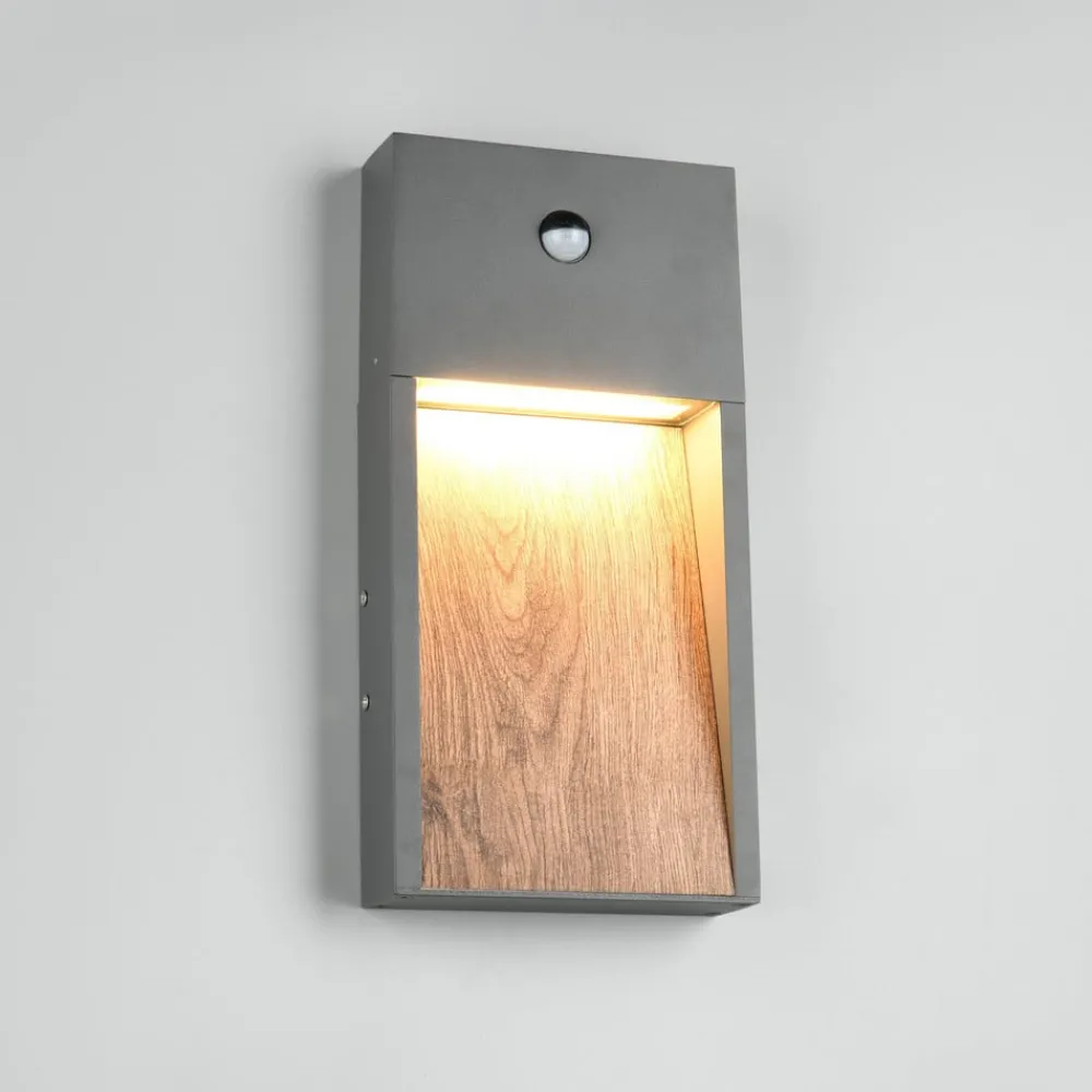 Trio Lighting Væglampe Med Sensor > LED-sensor-udendørs LED-væglampe SALMON, trælook, højde 33 cm IP44
