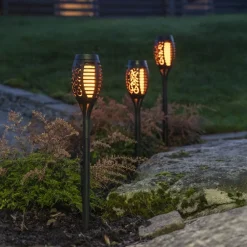 STAR TRADING Solcellelamper|Udendørs Spot > LED-solcellelampe Flame Mini i sæt af 3