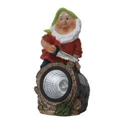 STAR TRADING Dekorationsbelysning|Solcellelamper > LED-solcellelampe Gnomy farverig/rød plast 21 cm skovhugger
