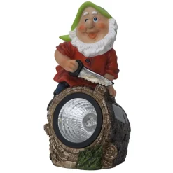 STAR TRADING Dekorationsbelysning|Solcellelamper > LED-solcellelampe Gnomy farverig/rød plast 21 cm skovhugger