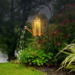 Dekorationsbelysning|Solcellelamper ^ Globo LED-solcellelampe 336523, guld, vandkande, jordspyd, metal