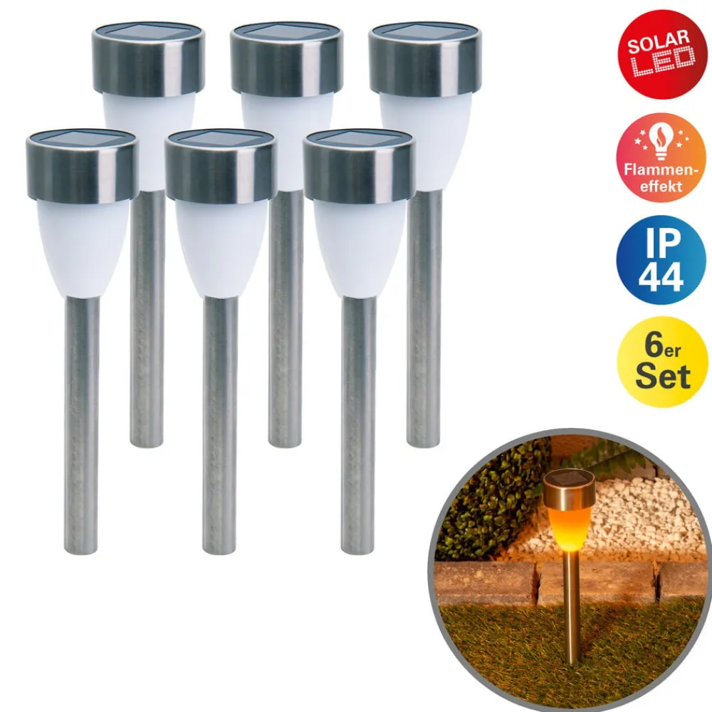 Näve Dekorationsbelysning|Solcellelamper > LED-solcellelampe 4135006 med flammeeffekt 6er-sæt