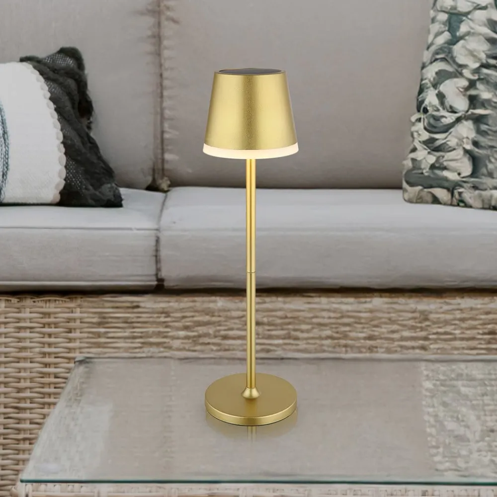Globo Solcellelamper > LED-solcellelampe, metal, guldfarvet, højde 41 cm, IP44