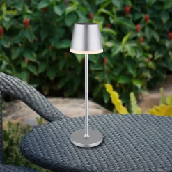 Globo Solcellelamper > LED-solcellelampe, metal, sølvfarvet, højde 41 cm, IP44