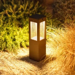 Solcelle Lampe Med Sensor|Sokkellamper Med Sensor ^ Les Jardins LED-solcellelampe på piedestal Tradition Sensor Corten 40 cm