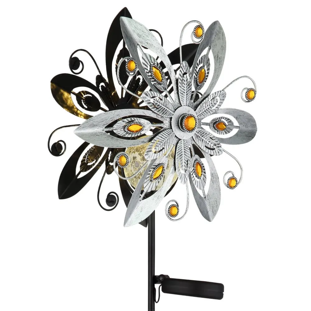 Dekorationsbelysning|Solcellelamper ^ Globo LED-solcellelampe 36578S, jordspyd, sølv/sort, metal