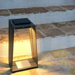 Les Jardins Sokkellamper Med Sensor|Solcellelamper > LED-solcellelampe Skaal i aluminium, 40 cm, grå