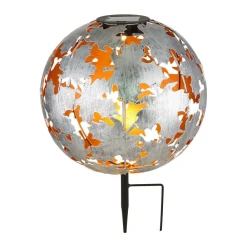 Dekorationsbelysning|Solcellelamper ^ Globo LED-solcellelampe 36749S kugle Ø 27 cm, sølv, jordspyd
