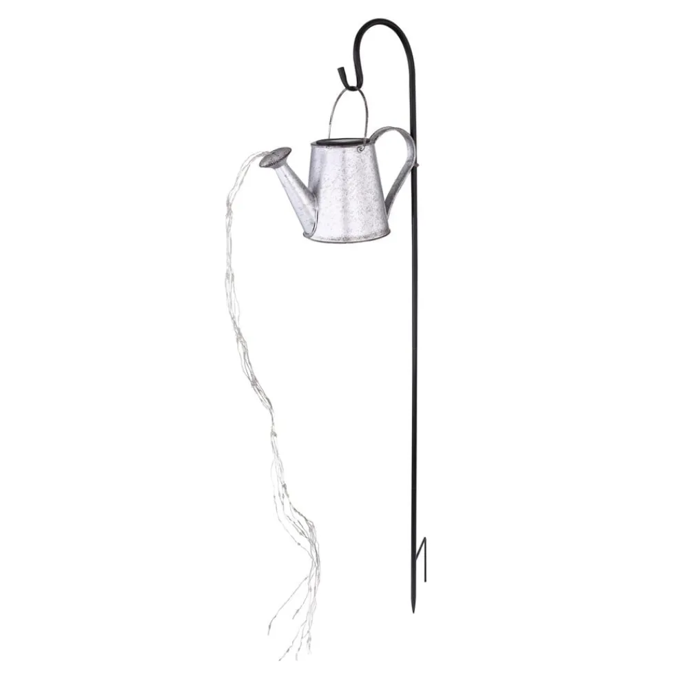Dekorationsbelysning ^ Globo LED-solcellelampe 33652, sølv, vandkande, jordspyd, metal
