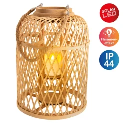 Dekorationsbelysning|Solcellelamper ^ Näve LED-sollygtekurv, bambus, højde 38 cm, naturlig