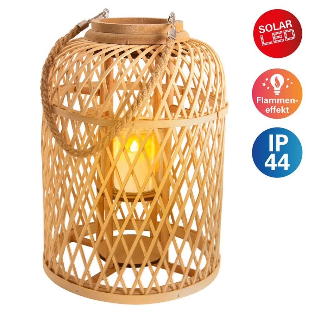 Dekorationsbelysning|Solcellelamper ^ Näve LED-sollygtekurv, bambus, højde 38 cm, naturlig