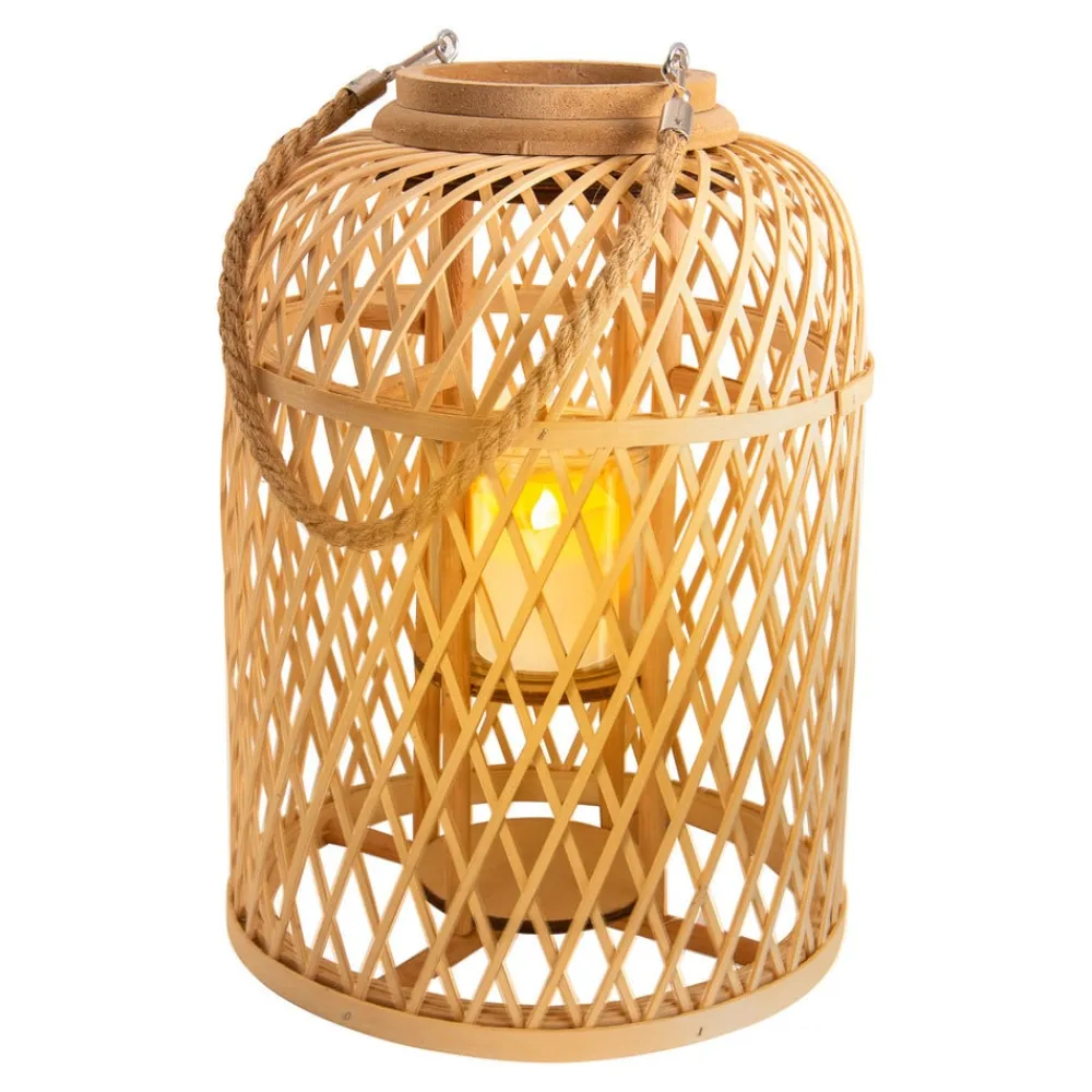 Dekorationsbelysning|Solcellelamper ^ Näve LED-sollygtekurv, bambus, højde 38 cm, naturlig
