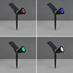Solcellelamper|Udendørs Spot ^ Reality Leuchten LED-solspotlight Festival, sort mat, RGB, sensor