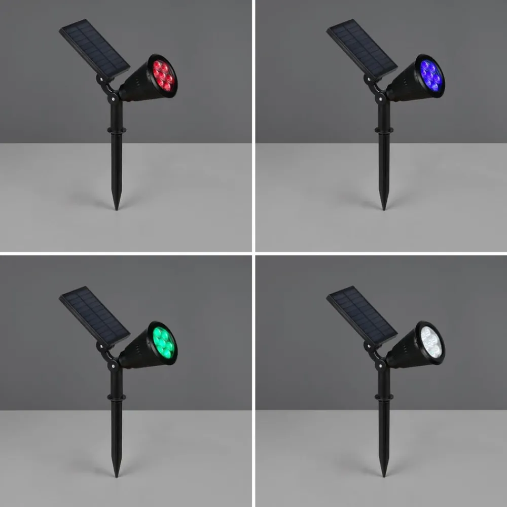Solcellelamper|Udendørs Spot ^ Reality Leuchten LED-solspotlight Festival, sort mat, RGB, sensor