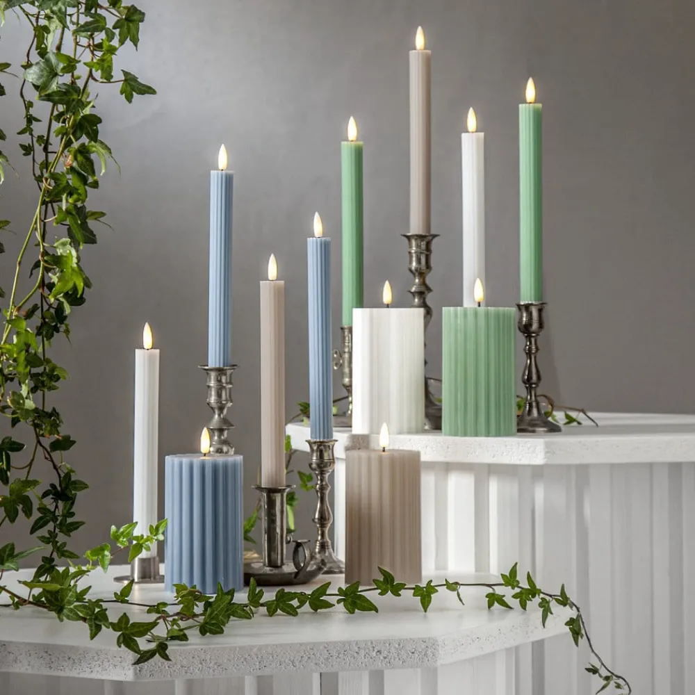 Dekorationsbelysning|Vinduesdekoration ^ STAR TRADING LED-stage Flamme Stripe, beige, 25 cm voksbatteri sæt med 2 stk