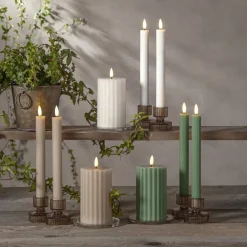Dekorationsbelysning|Vinduesdekoration ^ STAR TRADING LED-stage Flamme Stripe, beige, 25 cm voksbatteri sæt med 2 stk