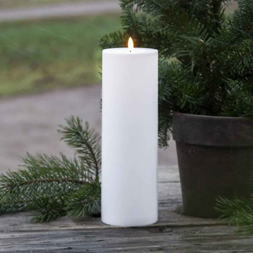 Julepynt|Vinduesdekoration ^ STAR TRADING LED stearinlys Flamme Rak 32,5 cm hvid plast batteridrevet