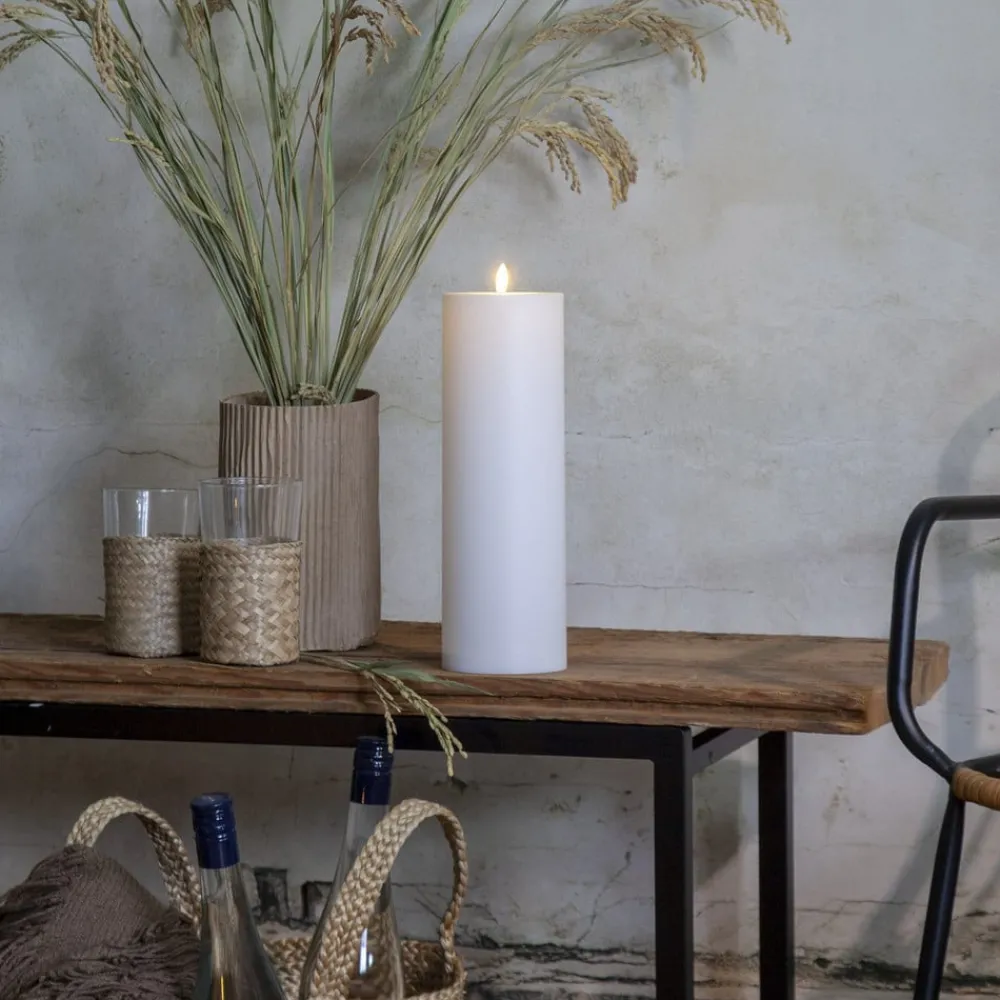 Julepynt|Vinduesdekoration ^ STAR TRADING LED stearinlys Flamme Rak 32,5 cm hvid plast batteridrevet