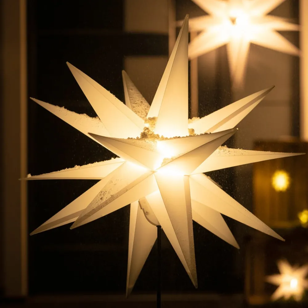 Dekorationsbelysning|Julepynt ^ STERNTALER LED-stjerne, ude, med jordspyd, Ø 55 cm, hvid
