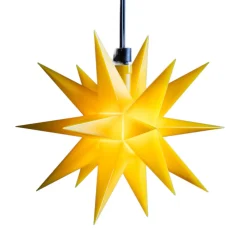 Julepynt|Julestjerner ^ STERNTALER LED-stjerne, ude, 18-takket, Ø 12 cm, batteri, gul
