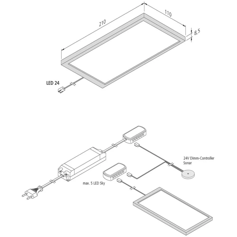Hera Underskabsbelysning > LED-underskabsbelysning Sky Dæmper 2 stk. 4.000K stål